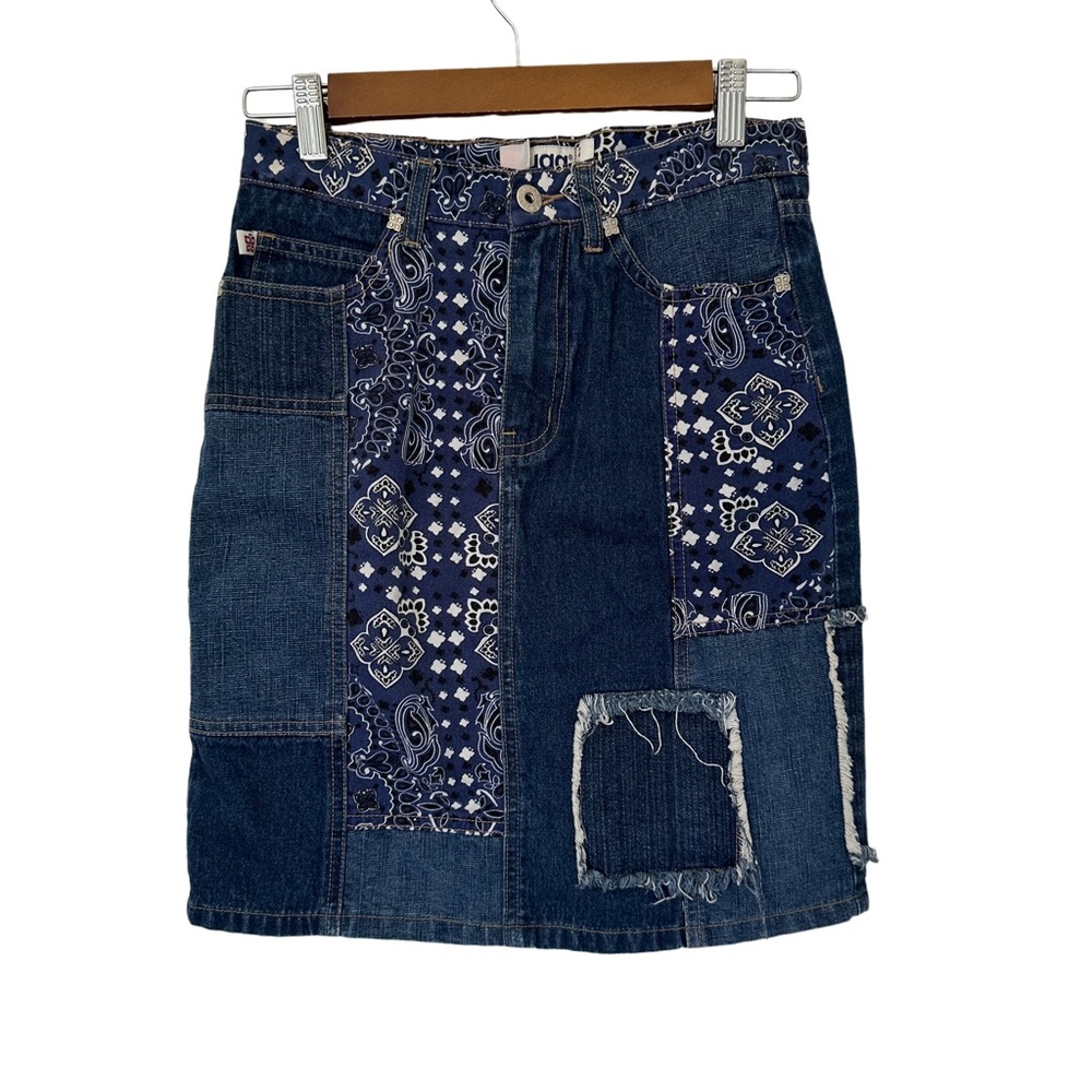 Plugg Vintage Bandana Print Patchwork Denim Mini‎ Skirt Size 5